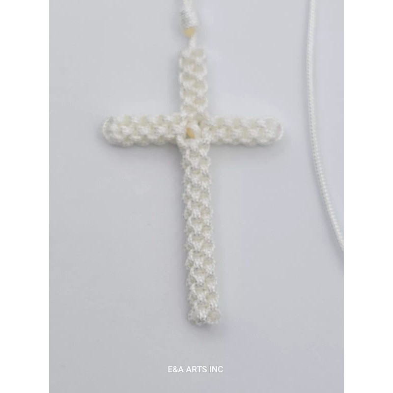 White Knotted Cord Cross Orthodox Prayer Rope Knot macrame Necklace