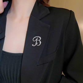 Cimenexe Vintage Crystal Brooch Silver CZ Initial Letter Brooch Pin CZ Paved Alphabet Pin Brooch Rhinestone Letter Brooch Pin Wedding Lapel Pin Banquet Badge Pins (Initial B), Metal, No gemstone