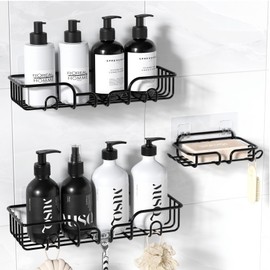 YASONIC Duschablage ohne Bohren Badezimmer Organizer, Badregal Duschregal ohne Bohren, Duschhalterung ohne Bohren Shampoo Halterung für Dusche, rostfrei Badezimmer Regal Duschablage schwarz, 3 Stück