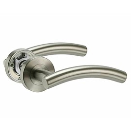 Haven Heritage Door Handle Satin Nickle Arched T Bar Lever on Rose