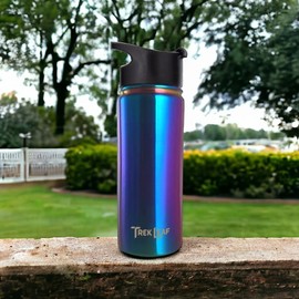 Trek Leaf Travel Water Bottle with 3 Lids (Spout, Straw, Flip) Leak Proof, Quality, Vacuum Insulated, Stainless Steel (Twilight, 18 oz)