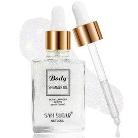 MEICOLY Face Body Glitter,Drop Glitter Body Shimmer Oil,Hydrating Glitter Liquid Highlighter Makeup,Natural Sparkly Body Oil,Dewy Face Glow,01 Silver White
