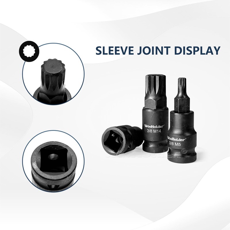 WinHolder Impact Spline Bit Sockets Set, 3/8" Drive, M4 -