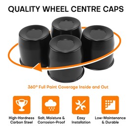 GTownWorks 4Pcs 4.25 inch Wheel Center Caps Fit 4.25" Center Bore Truck Trailer RV SUV Wheels Rims, Carbon Steel Matt Black Push Through Hub Covers, Height 4.33in