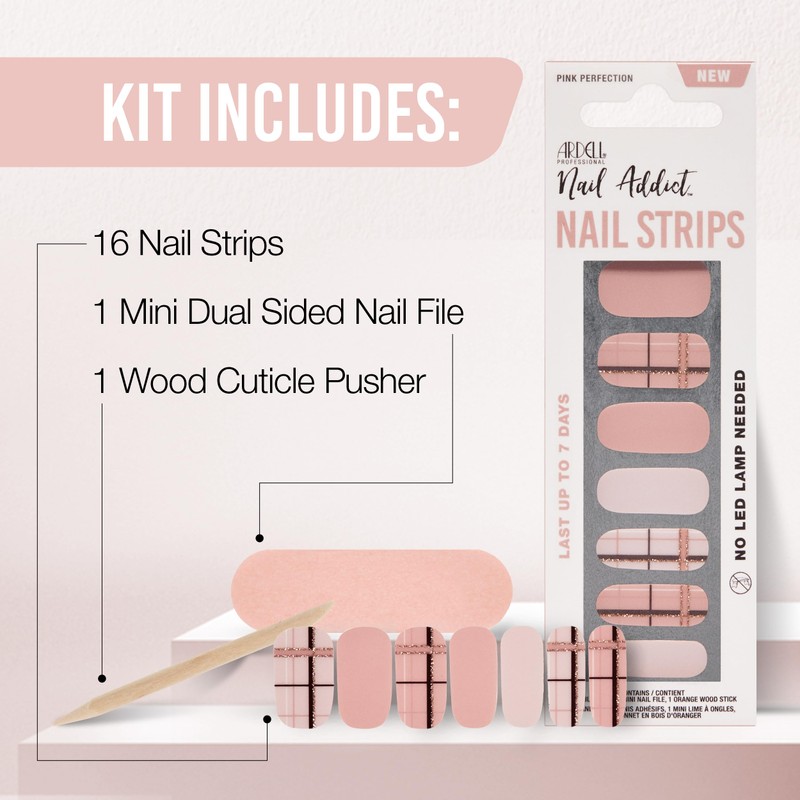 Ardell Nail Strips - Pink Perfection, Easy to Apply Wraps,