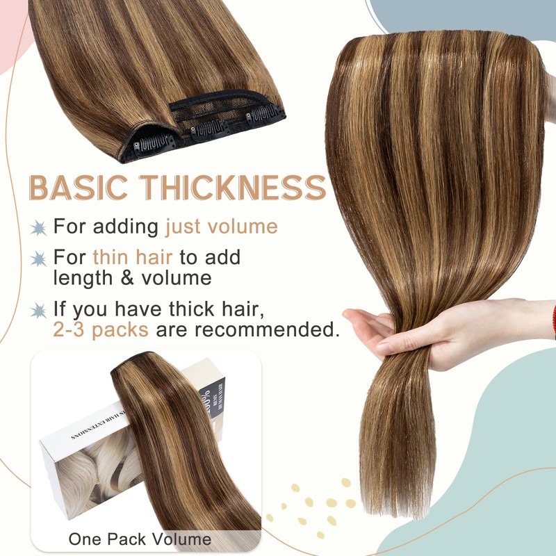 Elailite Real Hair Clip-In Extensions 1 Weft #4P27 Medium Brown