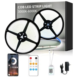 Yeewhale COB LED Strip Lights 50ft,6000K DC 24V Dimmable White Flexible LED Rope Lights for Bedroom,with Remote and app Control LED Lights Strip for Living Room, Shelf, Cabinet
