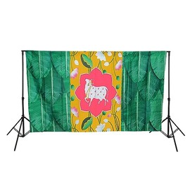 Desi Up 8x5ft. Banana Leaf Cow pichwai Fabric Backdrop for Traditional Indian Pooja, Wedding, Housewarming, Diwali, Ganapati, Baby Shower, Bridal Shower, haldi Ceremonies Wall Banner