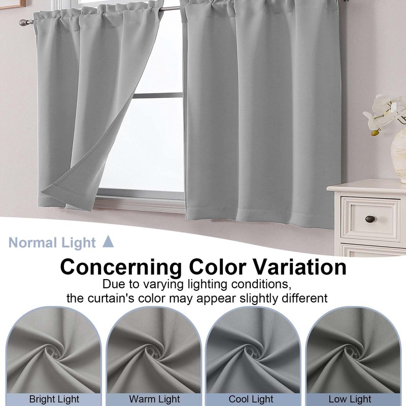 Chyhomenyc Silver Grey Short Blackout Curtains 36 Inch Length, Small