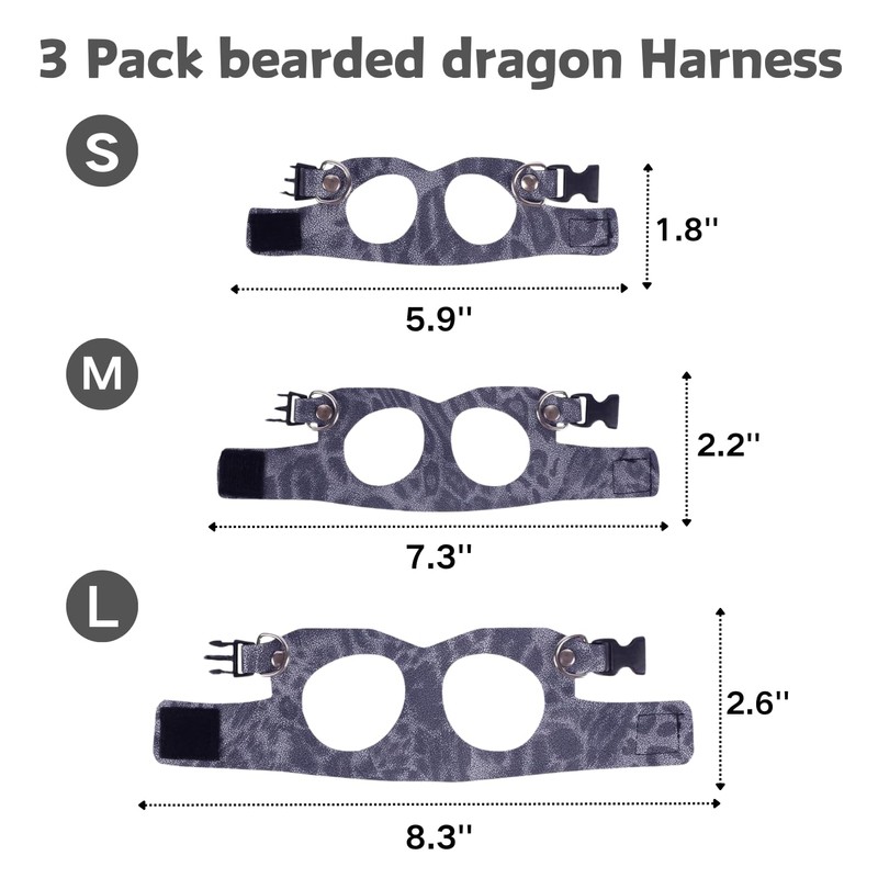 3 Pack Bearded Dragon Harness and Leash Set - Adjustable