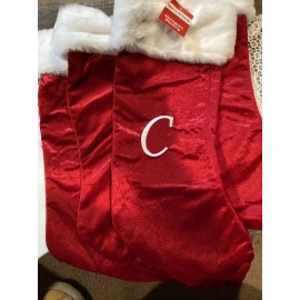 Merry Brite 20" MERRY BRITE "C” Monogram Inital Stocking CHRISTMAS Holiday new Red & White