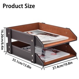 XNONE Leather Desk Organizer,2-Tier Stackable Letter Tray Holder,Office Supplies Desktop Storage Box for Document,Stationery,Magazines,Newspapers,Letters and Other Home Office Paper Sundries,Coffee
