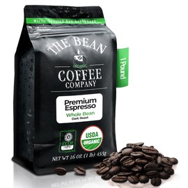 The Bean Organic Coffee Company Premium Espresso, Dark Roast, Whole Bean Coffee, 16-Ounce Bag