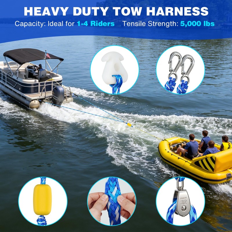 SETYPARY 20FT Boat Tow Harness for Tubing, Self-Centering Floating Boat
