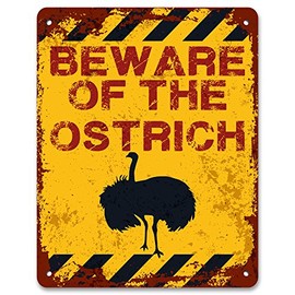 Print Crafted - Beware Of The Ostrich | Vintage Metal Garden Yard Warning Sign