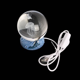 Ieron Jellyfish Crystal Ball Night Light 80mm USB 3D Jellyfish Crystal Ball Night Light Creative Night Sea Floor Scene Ball Lamp with Resin Base Gift Natural Light