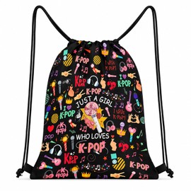 Onperpoe K Pop Drawstring Bags, Kpop Gym PE Bag for Sport, Travel, School, Gifts for Girls K-pop Fans Korean Music Lovers, String Bag for Beach Swimming Pool (B)