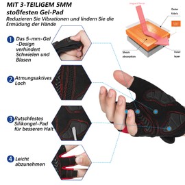 Moreok Cycling Gloves for Men and Women, 5 mm SBR Gel Shock-Absorbing Half Finger Breathable Non-Slip Cycling Gloves MTB Gloves, black, m