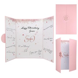 LOADWRITE Pink 50th Birthday Party Decorations, Happy 50th Birthday Alternative Signature Guest Book for Men Women Cheers to 50 Years Old Gifts 50 Birthday Signing Card Board Party Supplies