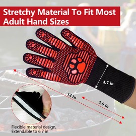 UBeesize Lengthen BBQ Gloves (Bear Paw), 1472°F Heat Resistant Grill Gloves, 14 inch Fireproof Oven Gloves for Cooking, Non-Slip Fire Gloves for Grilling, Barbecue, Smoker, Baking, Frying