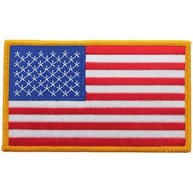 Jumbo US Flag Patch 3" x 5" with Gold Border, Embroidered Iron On American USA Large Big Flag Star & Stripes