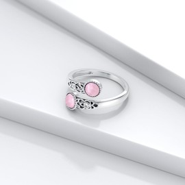 ABIGY Pink Crystal Ring 925 Sterling Silver Double Stone Rings Vintage Floral Ring Adjustable Rings Pink Crystal Jewellery Christmas Mother's Day Birthday Jewellery Gifts for Women