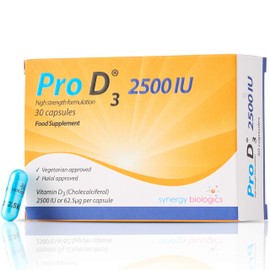 Pro D3 2500 IU - Vitamin D3 (30 Capsules) Vegetarian | Made in The UK | Free from Alcohol, Crustaceans, Dairy, Egg, Gelatine, Gluten, Milk, Nut, Peanut, Salt, SOYA