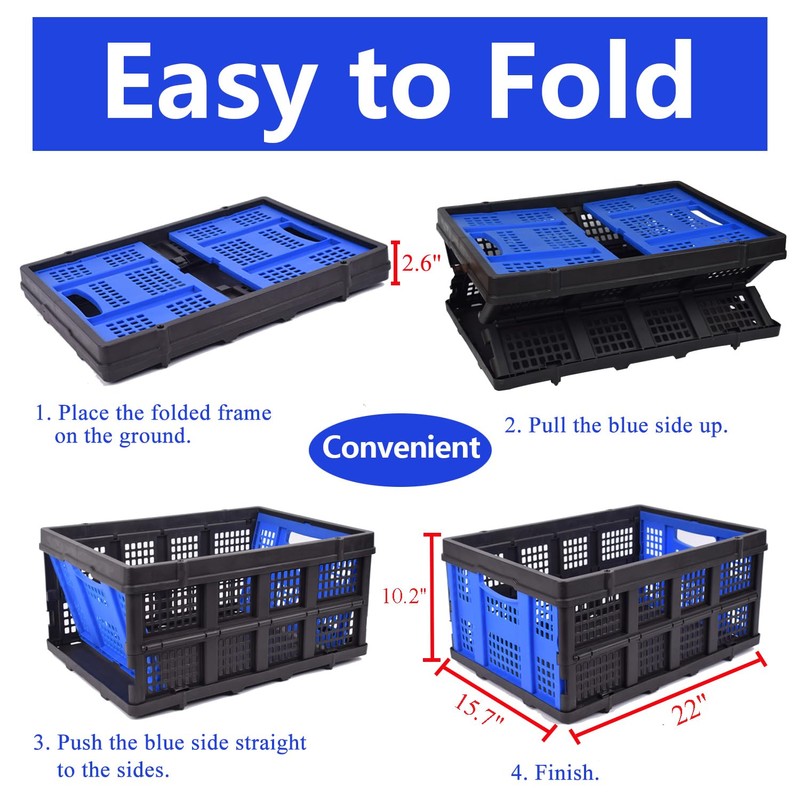49L Plastic Storage Basket, Foldable Storage Bin Organizer, Stackable Folding