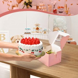 DOYIDE 20Pcs Mini Cake Boxes with Window, 6x6x5 Inches Pink Bakery Boxes, Small 4 Cupcake Boxes, Cake Packaging for Pastries, Cookies, Chocolates, Cupcakes, Birthday Party, Wedding