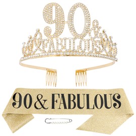 90th Birthday Decorations, 90th Birthday Sash and Tiara for Women, Happy 90th Birthday Decorations for Women, 90 and Fabulous Birthday Decorations, 90 Birthday Decorations Birthday Crown for Women