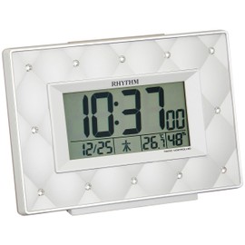 Rhythm Alarm Clock Radio-Controlled Clock Digital Decorative Glass Beige Pearl 3.9 x 5.5 x 2.0 inches Fit Wave ABSCO 8RZ167SR38