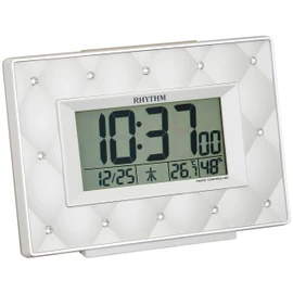Rhythm Alarm Clock Radio-Controlled Clock Digital Decorative Glass Beige Pearl 3.9 x 5.5 x 2.0 inches Fit Wave ABSCO 8RZ167SR38