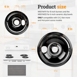 WB31M20 WB31M19 Range Cooktop Porcelain Drip Pans Replacement for G*E Hot-point Ken-more Includes Electric Range Burner Drip Pan 6 inch and 8 inch by Fetechmate