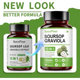 NaturePlanet Soursop Graviola Capsules with Black Seed Oil, Sea Moss, Ashwagandha, Turmeric &