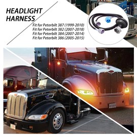1-34267,61A3002-0474 Headlight Wiring Harness Fits for Peterbilt 386 (2005-2015) & 387 (1999-2010) & 382 (2007-2018) & 384 (2007-2014),Headlight Harness with Fully Insulated 16 Gauge Wires -Black