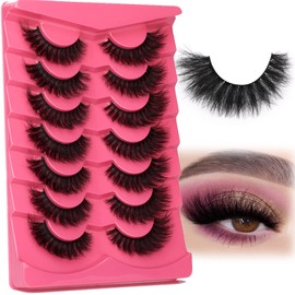 False Eyelashes Fluffy Thick 8D Volume Wispy Faux Mink Lashes Cat-Eye 16mm Dramatic Mink Lashes 7 Pairs Pack Eyelashes Multipack by FANXITON