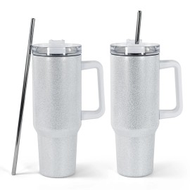 AGH 40 oz Sublimation Glitter Tumblers with Handle,2 Pack Stainless Steel Ins...