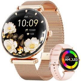 Smart Watches for Women with Call Answer/Dial/2 Bands,1.43" Micro-Spherical AMOLED Screen Smartwatches,Fitness Tracker with Voice Assistant,IP68 Waterproof Smart Watch for Android iOS (Rose Gold)