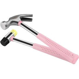 LOZAGU 8oz Hammer, 2-Piece Small Claw Hammer & Rubber Mallet Hammer Mini Hammer Set(Pink)