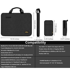 ZinMark Laptop Case 15.6 Inch Briefcase Military-Grade Protection with Detachable Belt Bag, Compatible All Model of 15-16 Inch MacBook Pro and Most Popular 15.6 Inch Notebooks Chromebooks (Black)