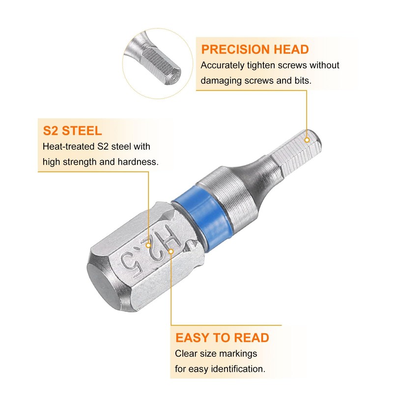sourcing map 2pcs Hex Screwdriver Bit H2.5 1/4" Hex Shank