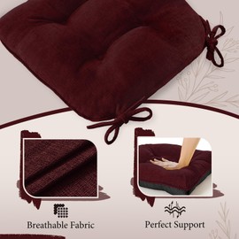 Cozyide Chair Cushions for Dining Chairs, 17" x 17" Non-Slip Kitchen Chair Pads with Adjustable Ties, Memory Foam Indoor Chair Cushions for Dining Room, Burgundy (Pack of 2)