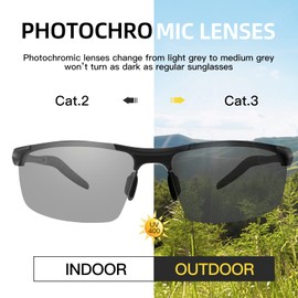 Men's Photochromic Polarized Sunglasses for Driving, Rectangular Frame with 100% UV Protection (Black(sports)/Discolor)(Size:M)