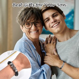 Son Gifts, Leather Bracelet for Men Boys, Birthday Christmas Graduation Gift for Son from Mum Dad, Valentines Gifts for Boys