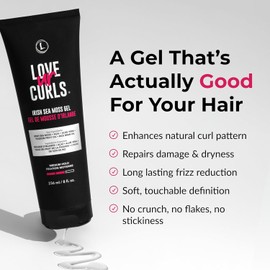 Love Ur Curls Irish Sea Moss Hair Gel, Medium Hold Hair Styling Curling Gel for Defined Curly Hair, Waves & Coils, Vegan, Cruelty Free, 236mL