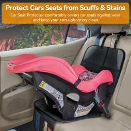 Musclez Car Seat Protector, Seat Protector for Baby Carseat with Thickest Padding, Waterproof Child Seat Protectors Under Car Seats Non-Slip Backing 2 Mesh Pockets Baby Pets Car Seat Cover (Black, 1 Pack)