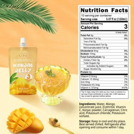VOLO VERO Konjac Jelly Squeeze Pouch Healthy Snacks, Low Calories (3 Kcal), Drinkable, 10 Packs, 0 Sugar, Gluten Free, Keto, Vegan, Low Carb Vitamin C Mango Fruit Sweet Flavor, Holiday Gifts