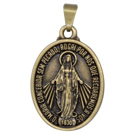 Our Lady of Grace Miraculous Medal | Great Catholic Gift for First Communion and Confirmation | Add Pendant to a Chain or Cord | Gold-Tone Antique Finish