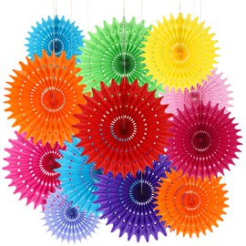 BestoFun 12PCS Paper Fans Mexican Party Decorations Tissue Paper Flowers Decorations for Girl Groovy Birthday Baby Shower Wedding Bachelorette Room Wall Hanging Décor