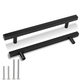 Redunest Cabinet Pulls Matte Black Cabinet Handles Square Drawer Pulls, 2 Pack 6-1/4 Inch 160mm Hole Centers Stainless Steel Kitchen Door Cupboard Cabinet Handles,8.82 Inch Length Cabinet Hardware